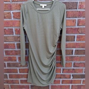 AND NOW THIS Olive Green Ribbed Side-Cinched Mini Dress - Size L